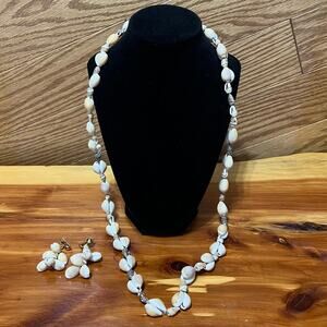 Vintage Handmade Cowrie & Mini Conch Shell Hawaiian Necklace & Clip On Earrings